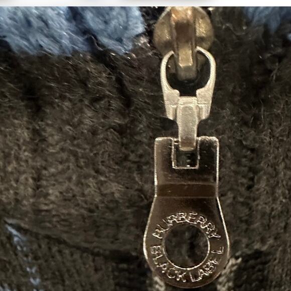 Burberry Black Label Wool Quarter Zip Sweater Plaid Panel Size Small - Picture 7 of 8